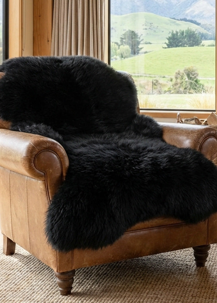 Black sheepskin rug in NZ