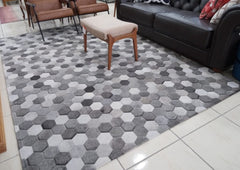 Grey Diamond Cowhide Patchwork Rug