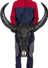 Authentic Dark Grey Hand Carved Buffalo Skull