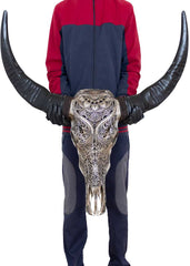 Authentic Antique Silver Hand Carved Buffalo Skull