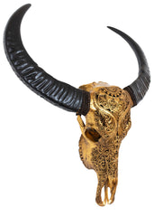 Authentic Antique Gold Hand Carved Buffalo Skull