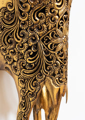 Authentic Antique Gold Hand Carved Buffalo Skull