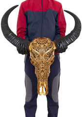 Authentic Antique Gold Hand Carved Buffalo Skull