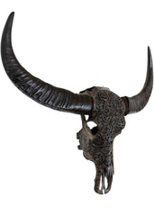Authentic Dark Grey Hand Carved Buffalo Skull