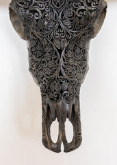 Authentic Dark Grey Hand Carved Buffalo Skull