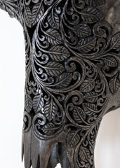 Authentic Dark Grey Hand Carved Buffalo Skull