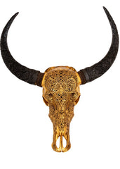 Authentic Antique Gold Hand Carved Buffalo Skull And Horns