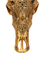 Authentic Antique Gold Hand Carved Buffalo Skull And Horns
