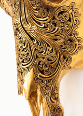 Authentic Antique Gold Hand Carved Buffalo Skull And Horns