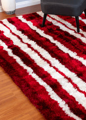 Red And White Striped Shaggy Rug