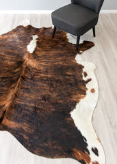 Dark White Spine Belly Brindle Cowhide Rug (Size: 230 X 200 CM)