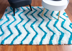 Blue And White Modern Shaggy Rug