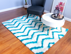 Blue And White Modern Shaggy Rug