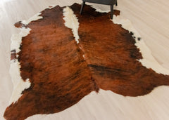 Dark White Spine Belly Brindle Cowhide Rug (Size: 210 X 180 CM) CHR1895