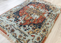 Authentic Wool Distressed Hand-Knotted Floral Rug – 160 x 230 cm
