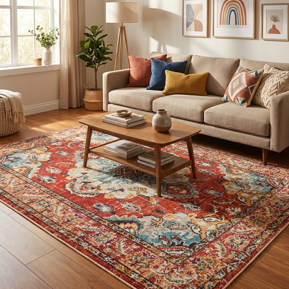 Polyester machine made printed washable rug