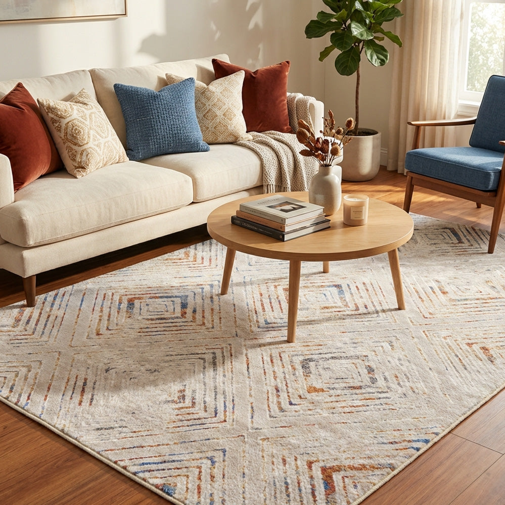 Polyester machine made printed washable rug