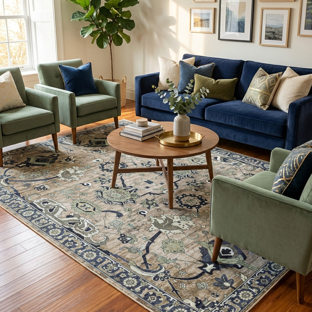 Polyester machine made printed washable rug