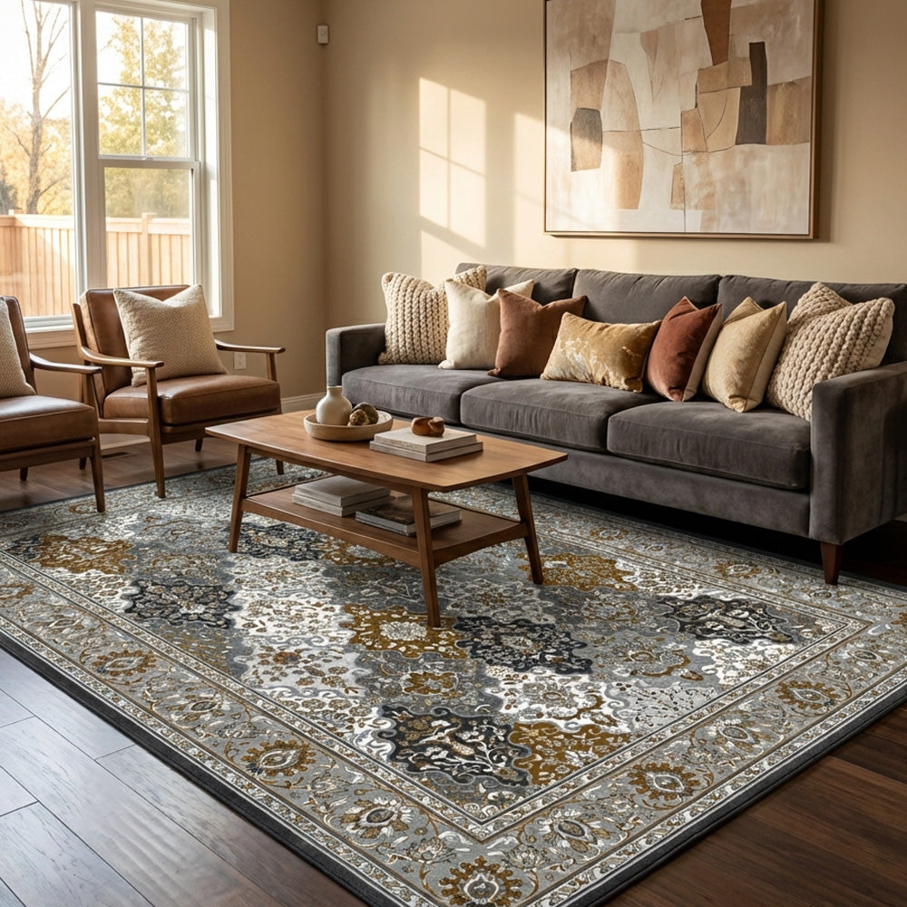 Polyester machine made printed washable rug