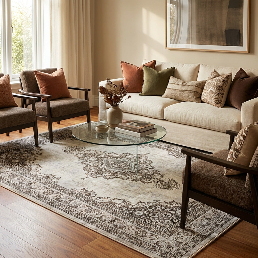 Polyester machine made printed washable rug