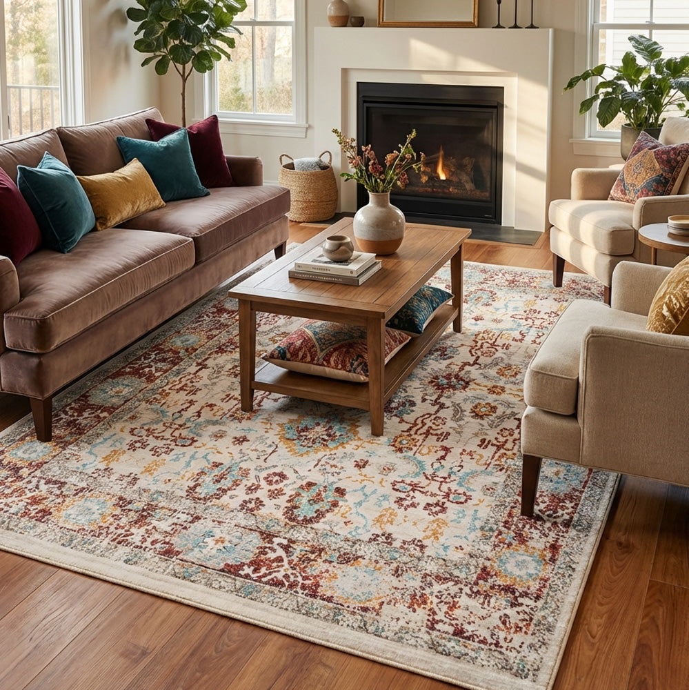 Polyester machine made printed washable rug