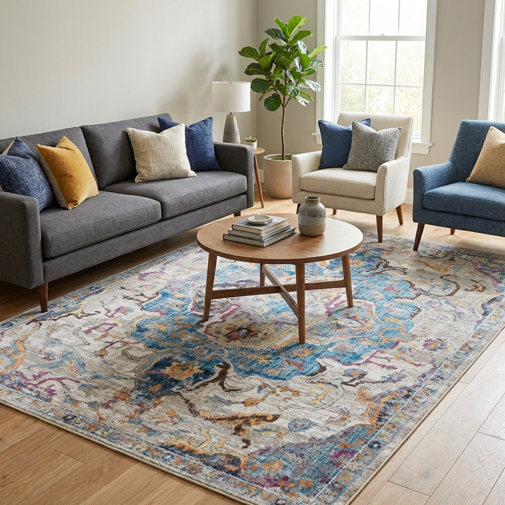 Polyester machine made printed washable rug