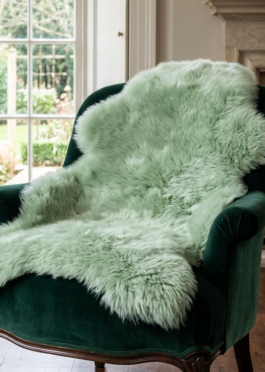 mint sheepskin rug