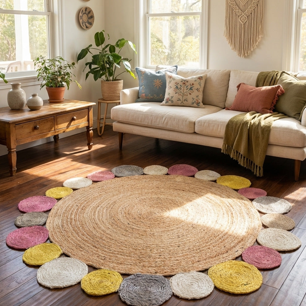 Round Jute Rug in Living room