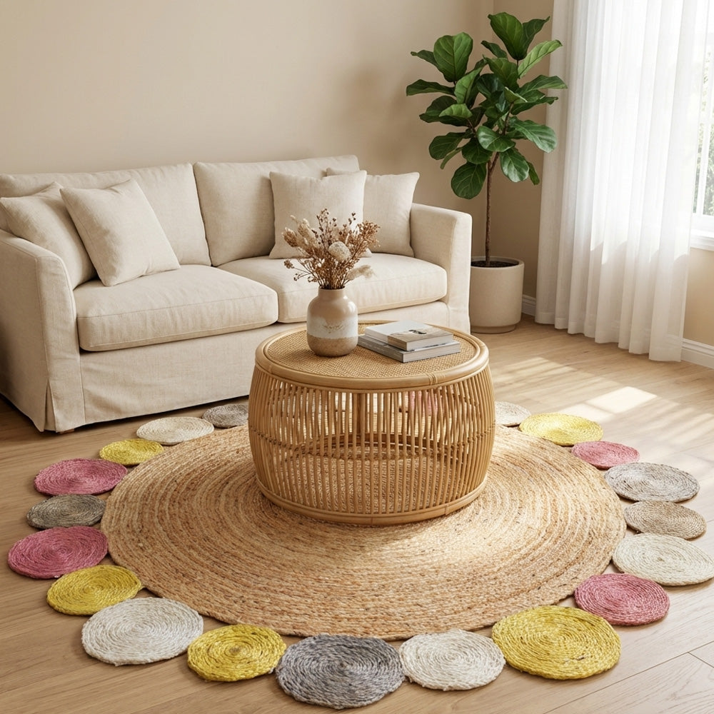Round Jute Rug under coffee table