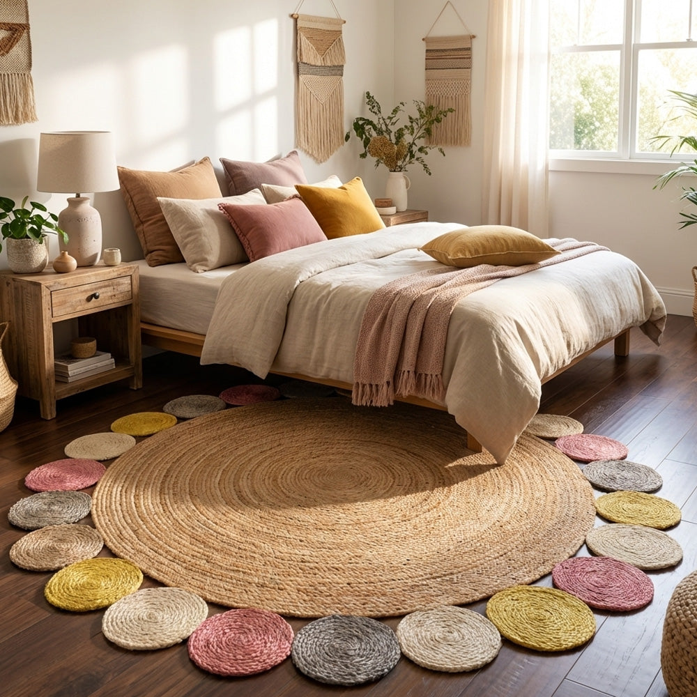 Round Jute Rug in Bedroom
