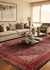 Oriental hand-knotted Persian wool rug in a classic traditional living room