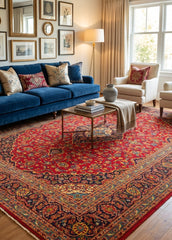 Oriental hand-knotted Persian wool rug in a classic traditional living room