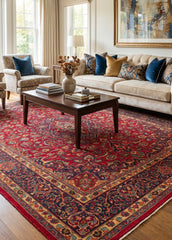 Oriental hand-knotted Persian wool rug in a classic traditional living room