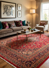 Oriental hand-knotted Persian wool rug in a classic traditional living room