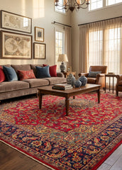 Oriental hand-knotted Persian wool rug in a classic traditional living room