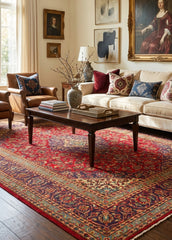 Oriental hand-knotted Persian wool rug in a classic traditional living room