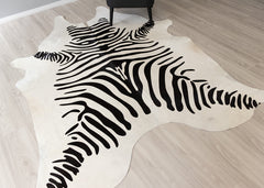 Zebra Printed Cowhide Rug (Size: 240 x 200 CM)