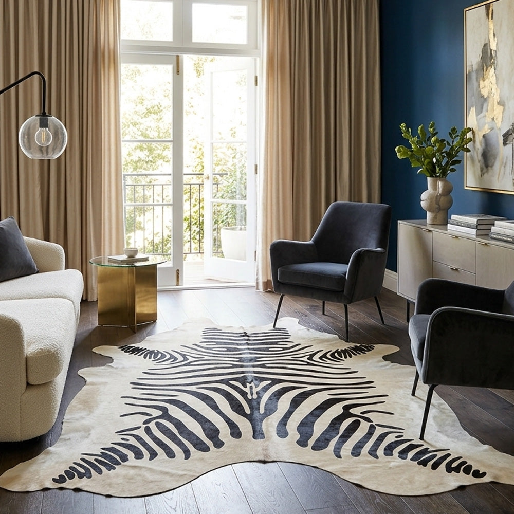 zebra print cowhide rug