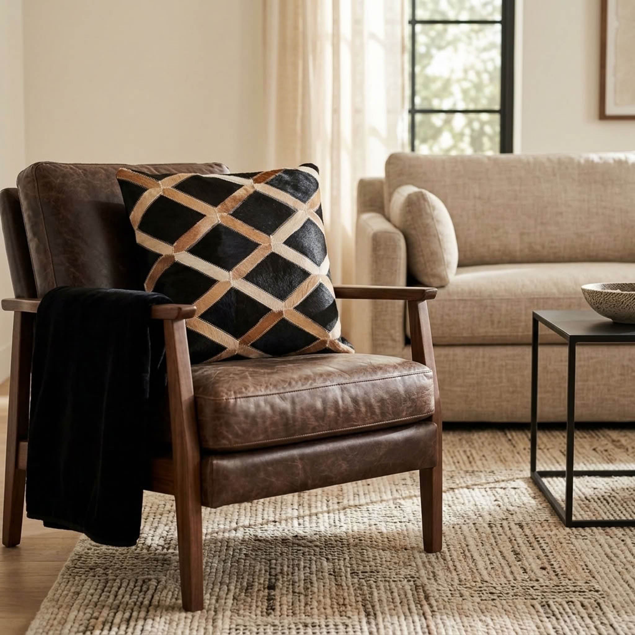 black-tan-lattice-cowhide-cushion-brown-leather-chair