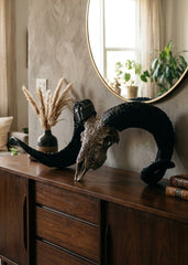 Authentic Ram Skull With Horn Hand Carved
