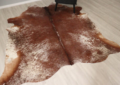 (Rare) Salt Pepper Brown & White Cowhide Rug (Size: 240 X 200 CM) CHR2706