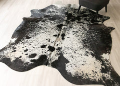 (Rare) Salt Pepper Black & White Cowhide Rug (Size: 240 X 210 CM) CHR2442