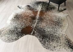 (Rare) Salt Pepper Tri-Color Cowhide Rug (Size: 250 X 220 CM) CHR2446