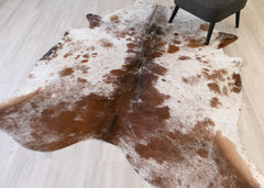 Salt Pepper Brown & White Cowhide Rug (Size: 240 X 200 CM) CHR2133