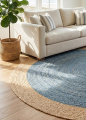 Light Blue Handmade Jute Round Rug
