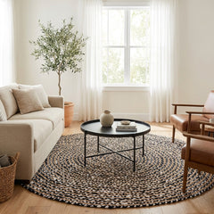 Black & White Handmade Jute Round Rug