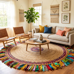 Multicolor Handmade Jute Round Rug