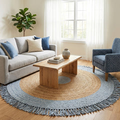 Silver White Handmade Designer Jute Round Rug