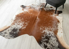 (Rare) Salt Pepper Tri-Color Cowhide Rug (Size: 220 X 200 CM) CHR2620