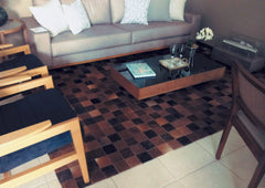 Solid Brown Block Cowhide Patchwork Rug
